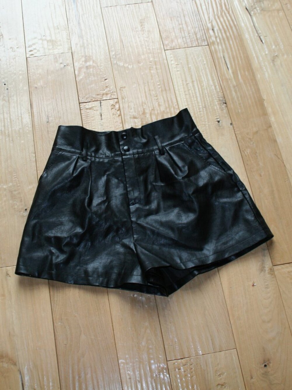 Black Faux Leather Shorts, Size Large